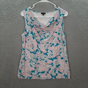 Talbots Tank Top Womens Medium Blue Floral Preppy Beach Pool Summer Casual